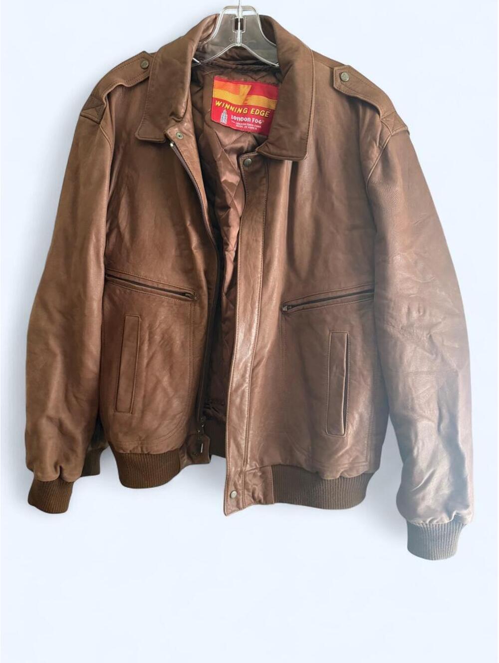 Vintage Brown leather London Fog jacket with quilted lining